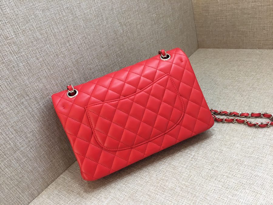 Medium Classic Flap Lambskin Bag AO1112 Red/Silver